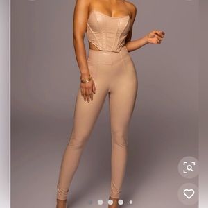 Beige Croc High Wasted Pants Set